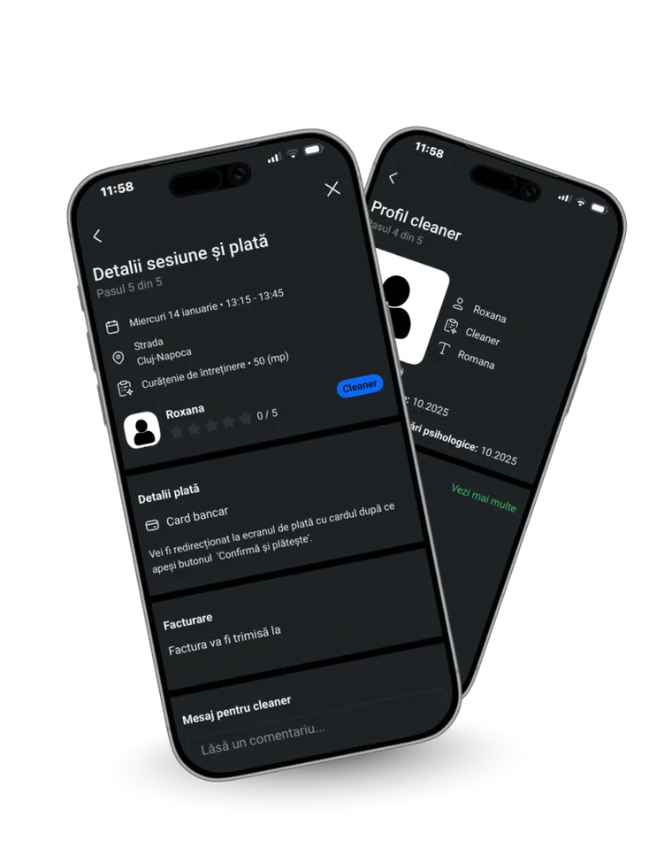 Session details and a cleaner profile in the Ordonat app.