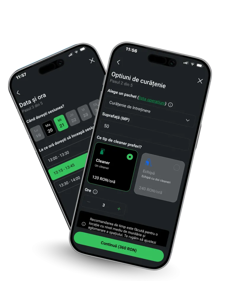 The booking date and payment options in the Ordonat client app.