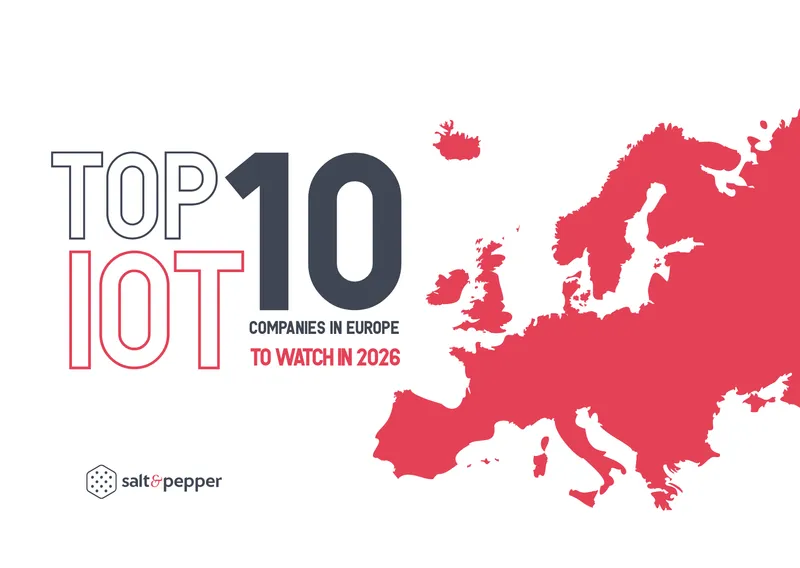 A coral map of Europe beside the title “Top 10 IoT companies in Europe to watch in 2026”.