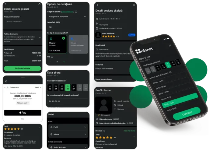 The Ordonat mobile app and web platform for booking cleaning services.