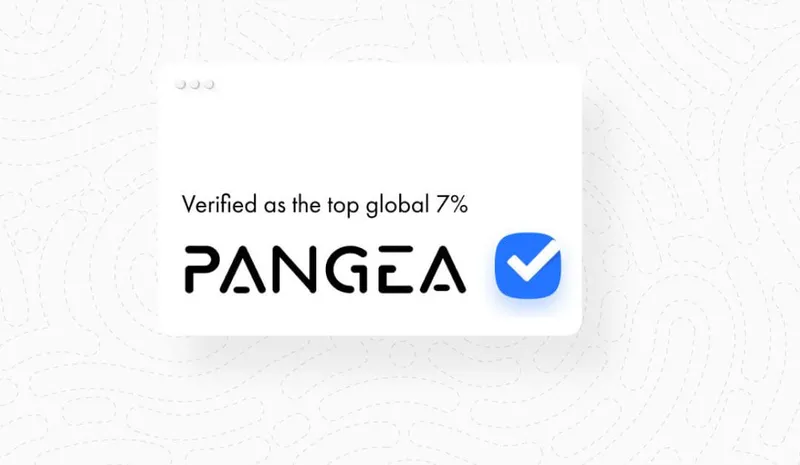 A card reading “Verified as the top global 7%” above the Pangea wordmark and a blue check mark.